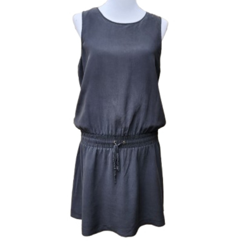J. Crew Faded Black 100% Silk Dress C6986 Drop Waist Sleeveless Solid